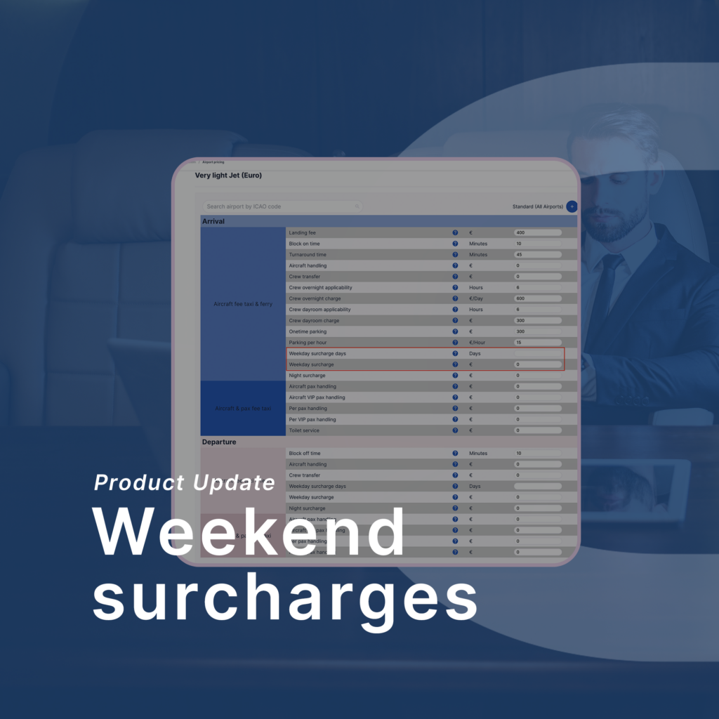 Weekend surcharges product updates,charter,booking,time Product updates