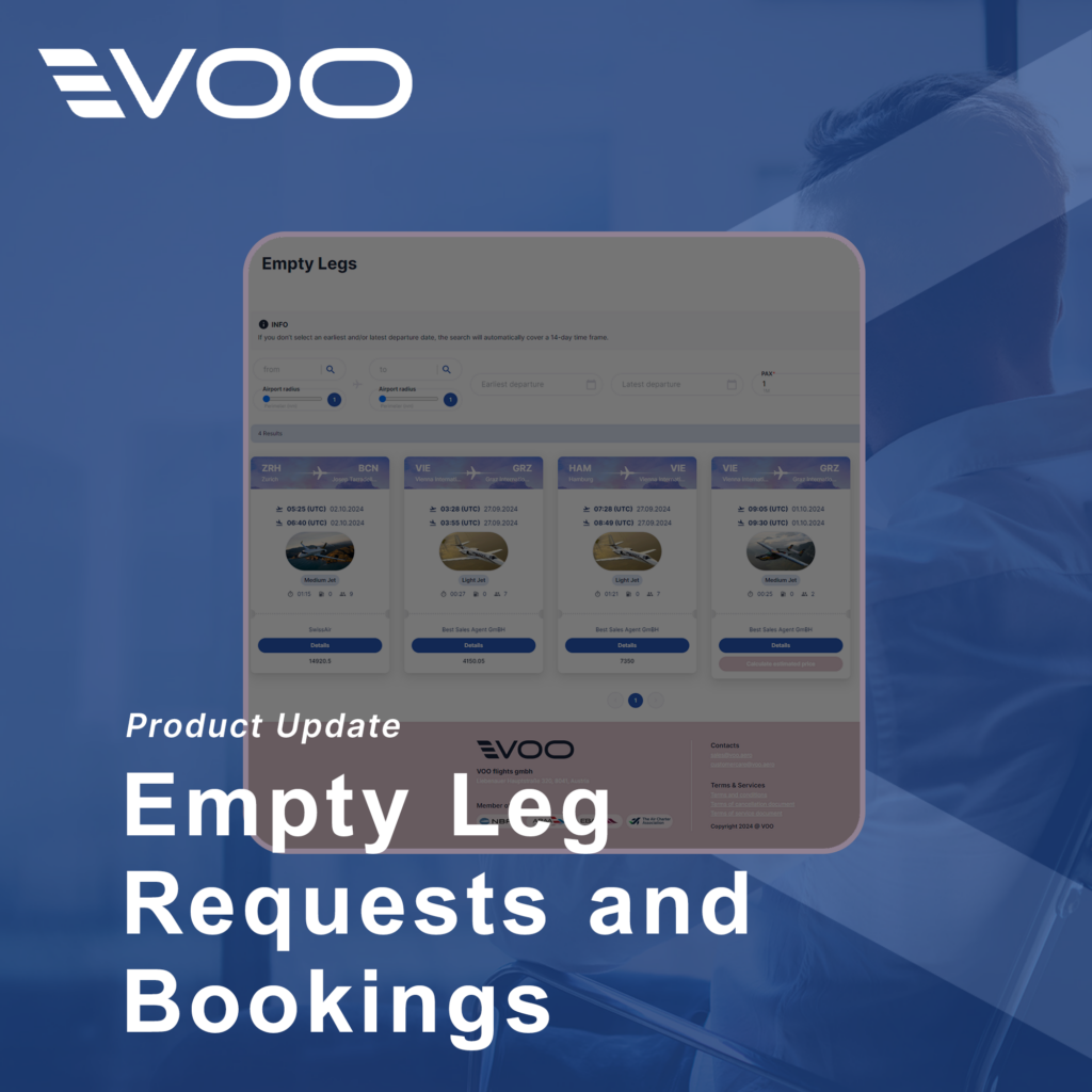 Product whats new with VOO empty leg JSB product updates,charter,booking,time Product updates